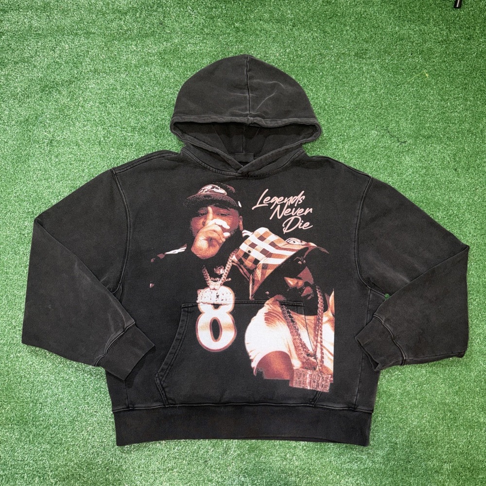 Rod Wave Legends Never Die Heavy Weight Black Acid Wash Hoodie Size Medium